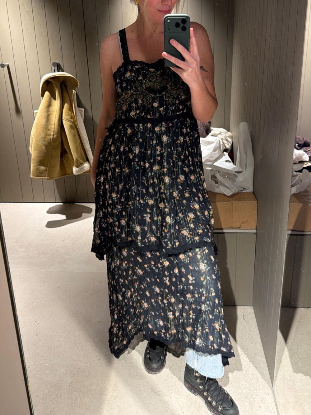 Zara Black Floral Tiered Maxi Dress